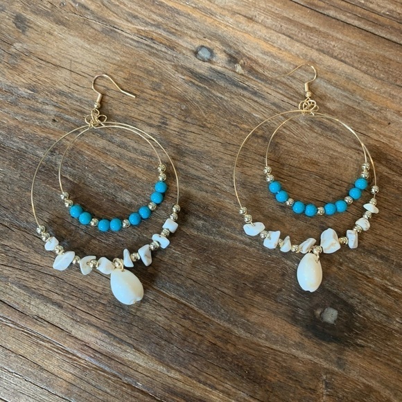 Shell Earrings in Turquoise/Gold/White NEW - Picture 3 of 3